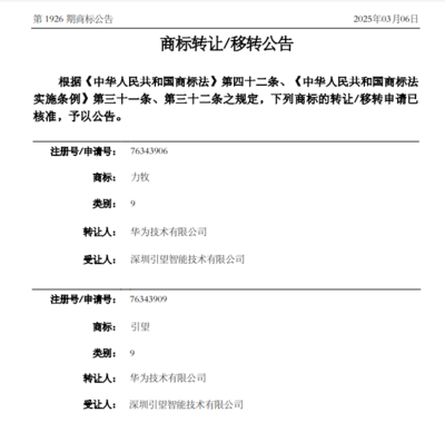 華為轉(zhuǎn)讓商標(biāo)聚焦人工智能 助力引望深化算法軟件開發(fā)